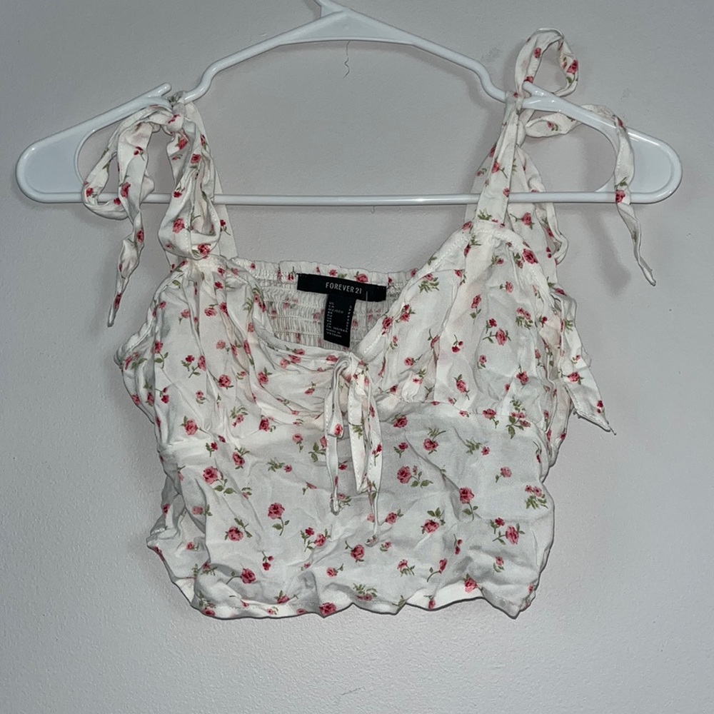 Forever 21 Floral Tie Straps Cropped Tank